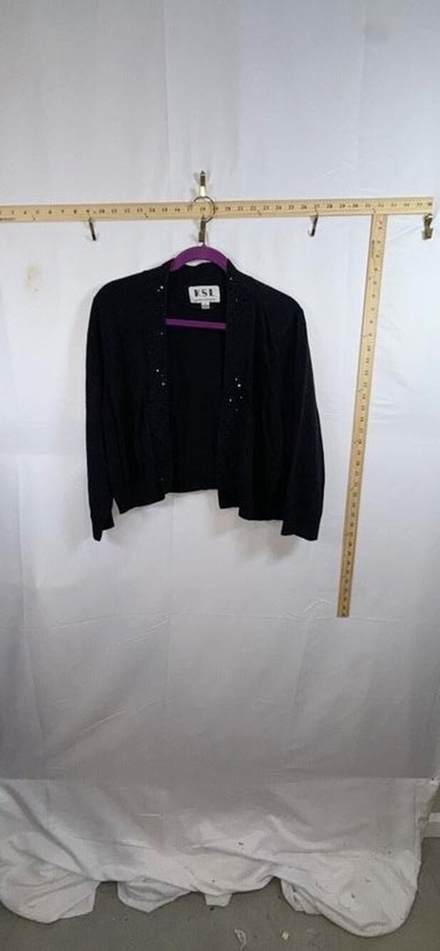 KSL Karin Stevens Womens 2X Cardigan Black Open Front Studded Shrug Bolero Plus